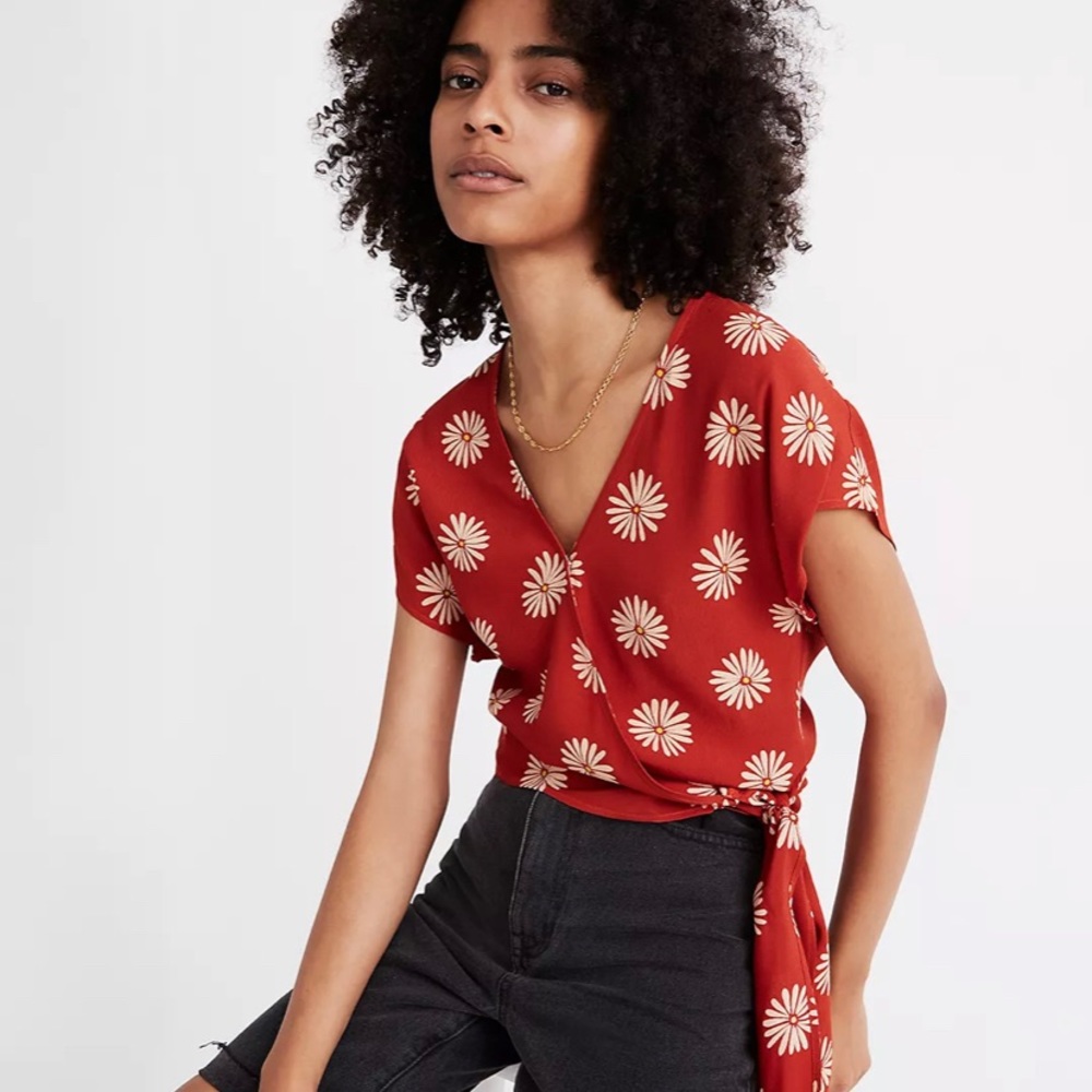 NWT Madewell Sash-Tie Wrap Top in Daisy Daydream